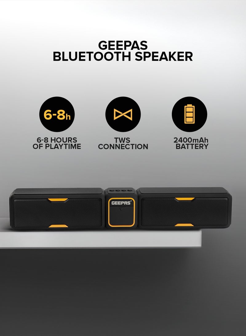 Geepas Bluetooth Speaker | with Hands-Free Calls | BT/USB/TF/FM/AUX |1500mAh Battery | Ideal for Parties, Movies, Playing Games | GMS11141UK Black