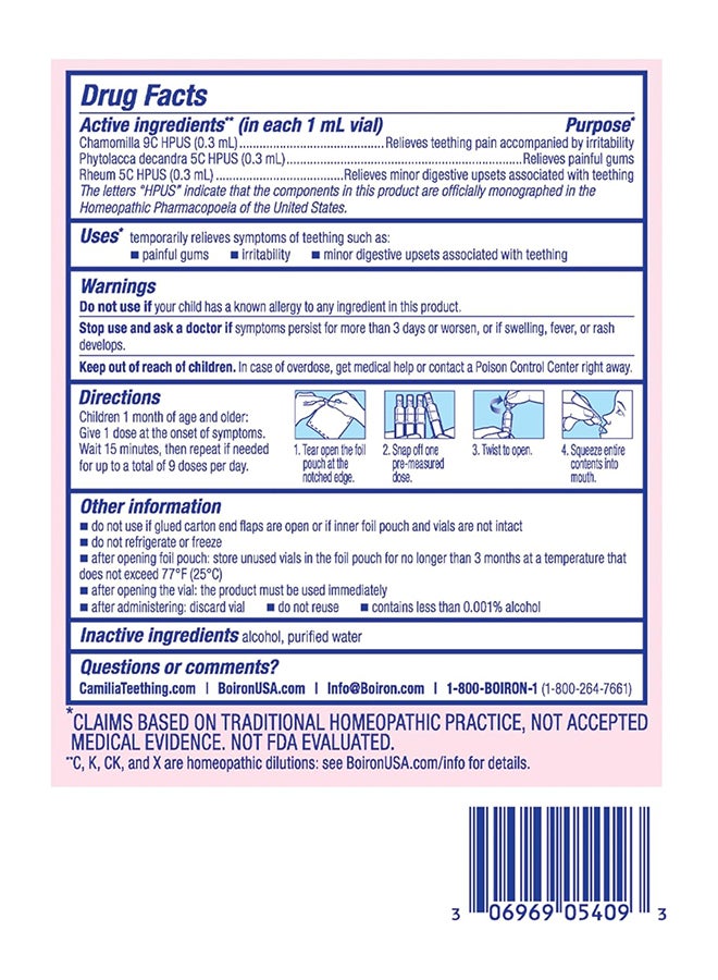 Camilia Teething Relief Homeopathi Medicine - 30 Single Doses