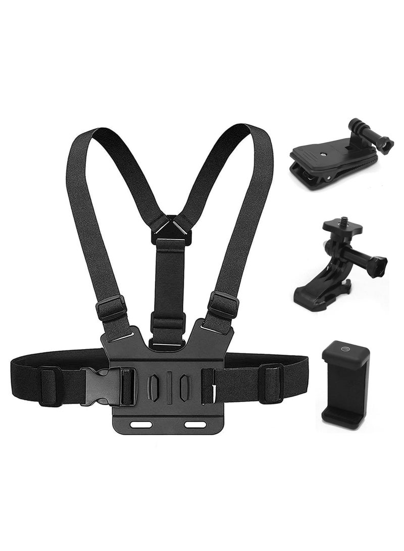 Camera Chest Mount Strap Harness for DJI Osmo KASTWAVE Adjustable Cell Phone with Sports Installation Bracket kit Mobile Backpack Clip Holder
