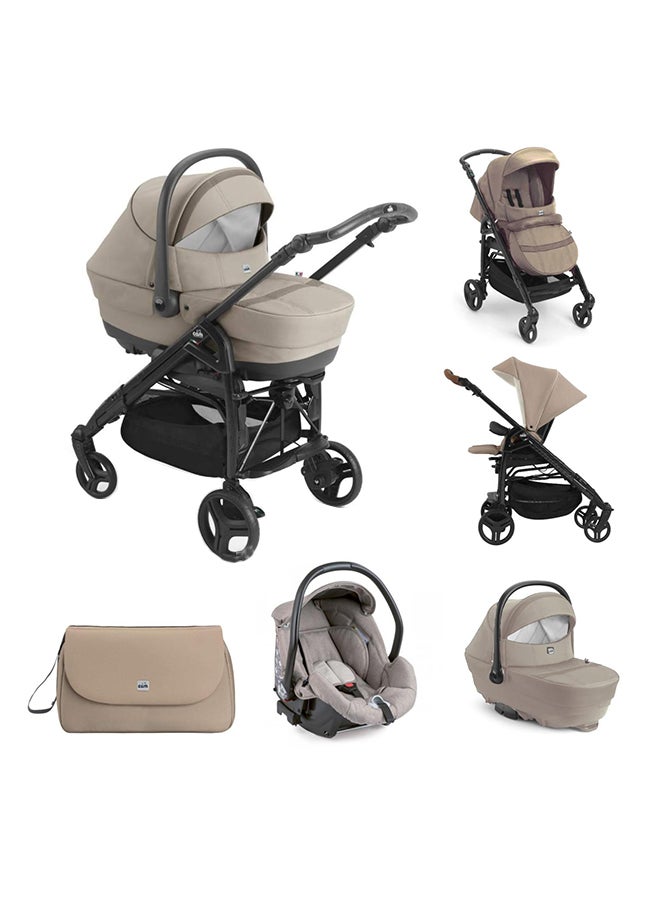 Baby Travel System, Comby Family Tris - T787 - From 0 To 4 Years Old, 22 Kg, Spacious And Deeper Carrycot, Rocking Function, Aluminium Frame, Portable And Compact Folding, Made In Italy