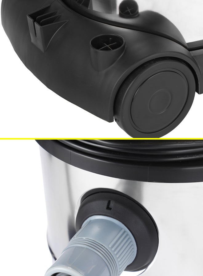 Wet and Dry Stainless Steel Vacuum Cleaner with Elegant Body, Adjustable Suction on Handle / Power Rating : AC 220 – 240 (50/60 Hz) 25 L 2300 W GVC19011N Silver/Black/Yellow