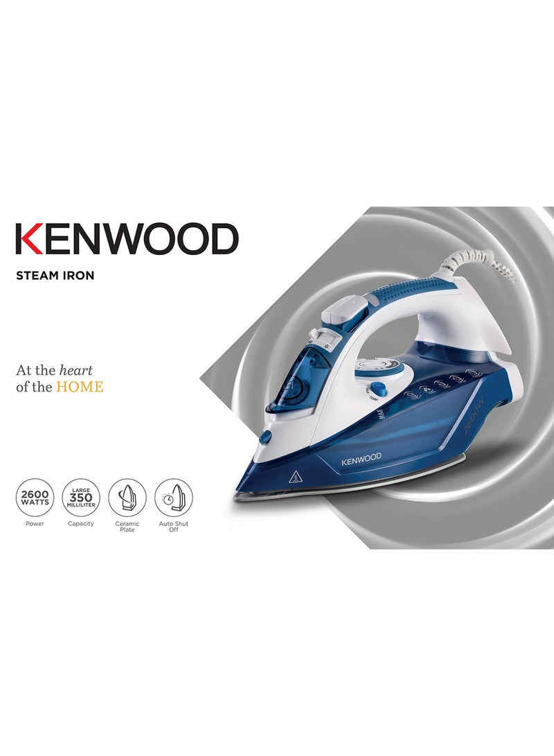 Steam Iron, Ceramic Plate, Auto Shut Off, 140G Steam Shot, Anti Drip, Spray Function, 350 ml 2600 W STP75.000WB Blue