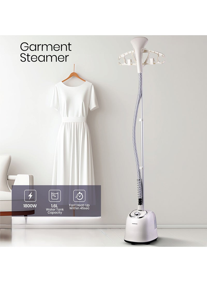 Garment Steamer, 1.6 liter Water Tank Capacity, Suitable for All Kinds of Fabric, 45 sec Heat Up 1.6 L 1800 W OMGS1726 White/Green
