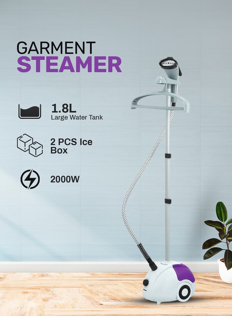 Garment Steamer, 2000W Vertical Steamer, GGS25022N | Portable, Fast Heat Clothes Steamer | Dual Steam Levels | Large Water Tank | Perfect For All Types Of Clothes 1.8 L 2000 W GGS25022N White,Violet