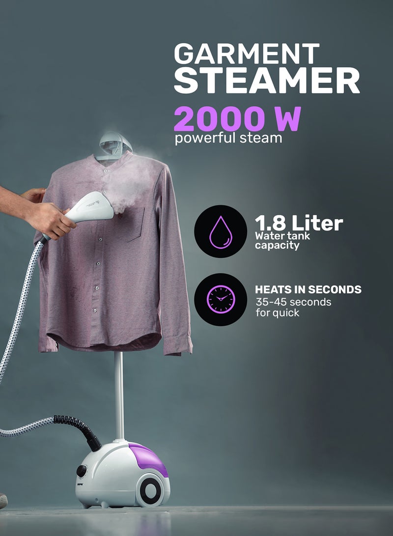 Garment Steamer, 2000W Vertical Steamer, GGS25022N | Portable, Fast Heat Clothes Steamer | Dual Steam Levels | Large Water Tank | Perfect For All Types Of Clothes 1.8 L 2000 W GGS25022N White,Violet