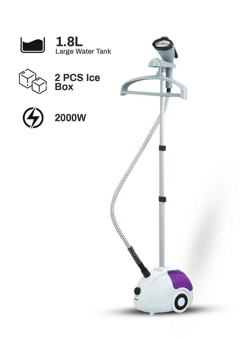 Garment Steamer, 2000W Vertical Steamer, GGS25022N | Portable, Fast Heat Clothes Steamer | Dual Steam Levels | Large Water Tank | Perfect For All Types Of Clothes 1.8 L 2000 W GGS25022N White,Violet