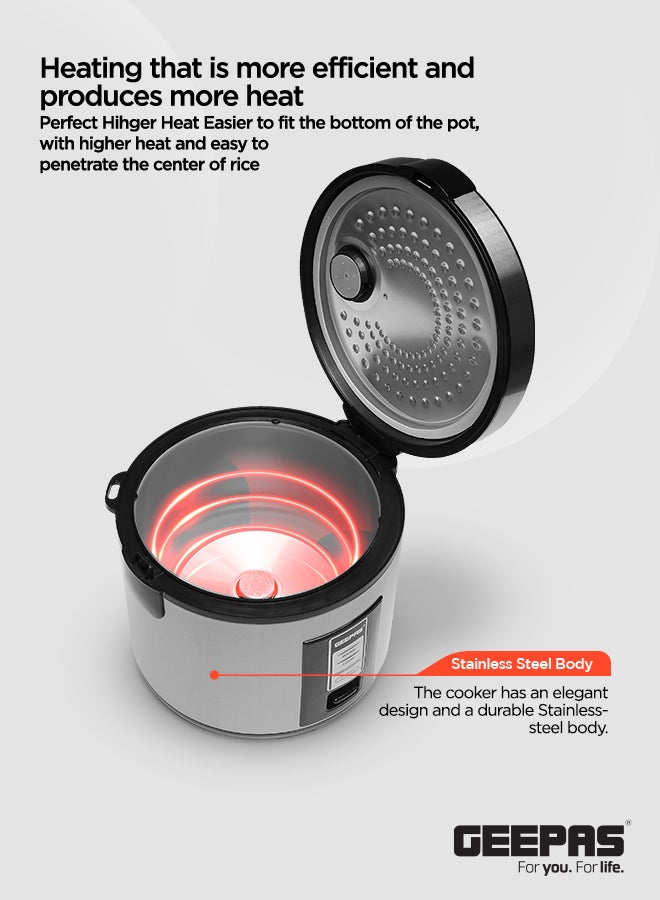 Automatic Rice Cooker With Non Stick Inner Pot, Stainless Steel Body And Plastic Steamer, Cook/Steam/Keep Warm Functions 1.8 L 762 W GRC4330N Silver/Black