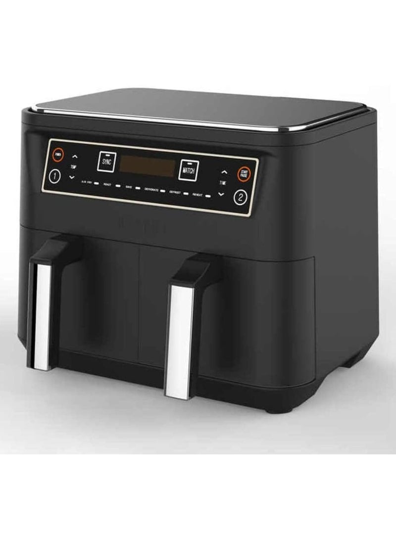PPS Dual Air Fryer Digital Touch screen & Non-Stick Baskets Oil Free, Large Air Fryer 7.6 L 2 Drawers, 2460 W,6 Functions Including Defrost, Reheat, Air Broil, Bake, Roast, Rotisserie, Grill.