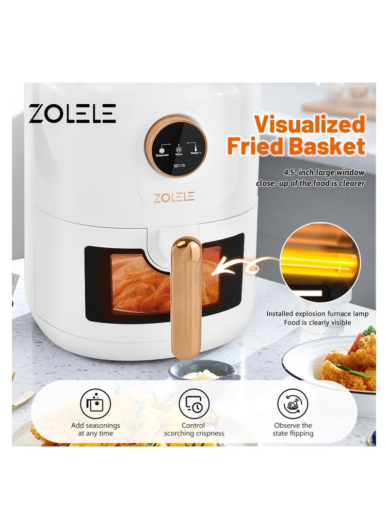 Digital Air Fryer 4.5L Capacity Non-Stick Coating Use No Oil Air Fry  Roast Bake Reheat Fried Basket Knob Control Temperature  Automatic Power Off 1400W Power ZA004 - White