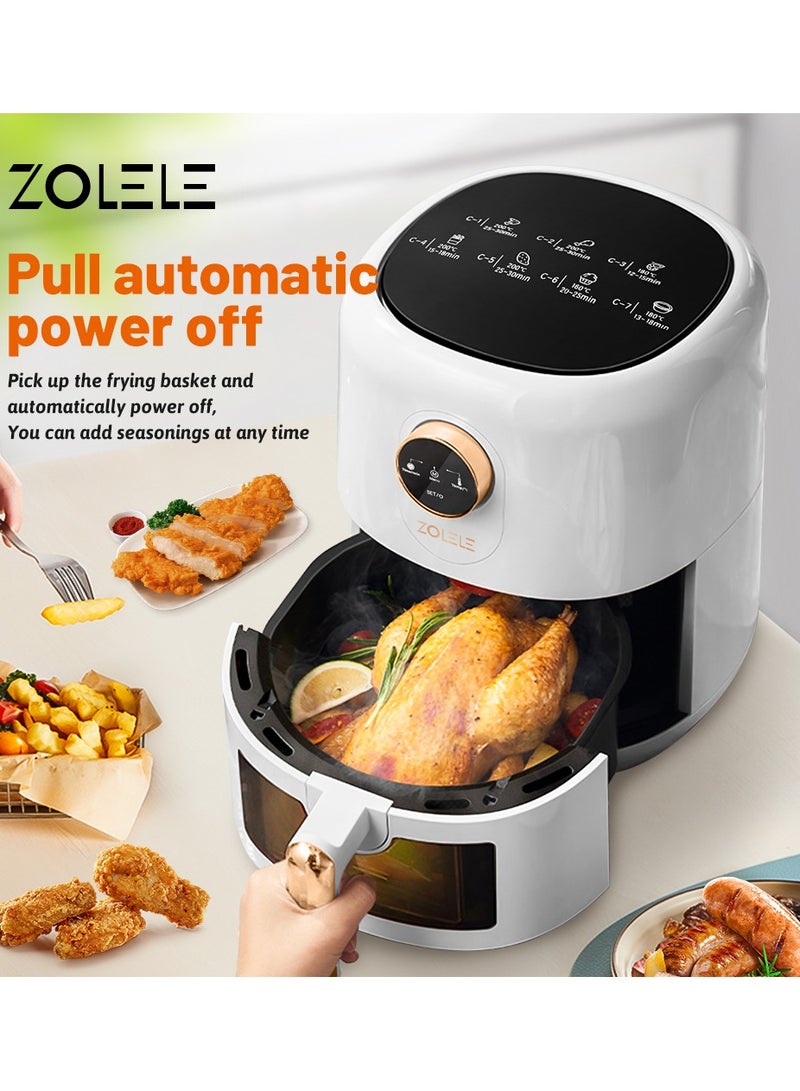 Digital Air Fryer 4.5L Capacity Non-Stick Coating Use No Oil Air Fry  Roast Bake Reheat Fried Basket Knob Control Temperature  Automatic Power Off 1400W Power ZA004 - White
