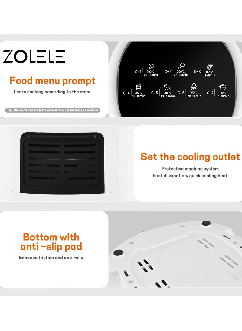 Digital Air Fryer 4.5L Capacity Non-Stick Coating Use No Oil Air Fry  Roast Bake Reheat Fried Basket Knob Control Temperature  Automatic Power Off 1400W Power ZA004 - White