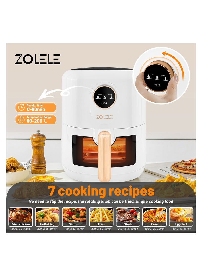 Digital Air Fryer 4.5L Capacity Non-Stick Coating Use No Oil Air Fry  Roast Bake Reheat Fried Basket Knob Control Temperature  Automatic Power Off 1400W Power ZA004 - White