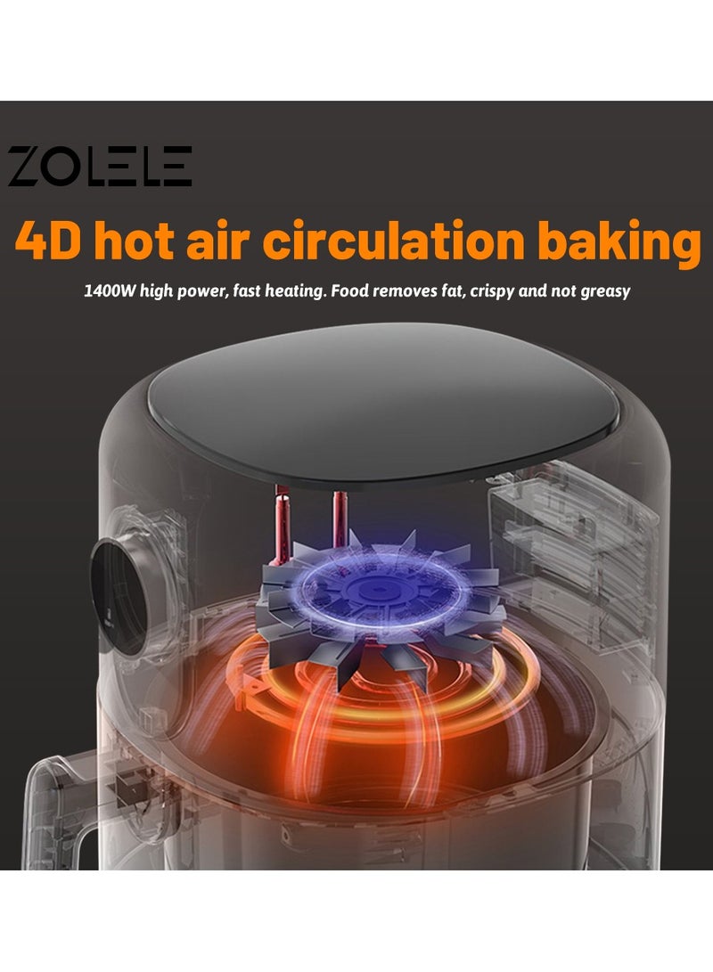 Digital Air Fryer 4.5L Capacity Non-Stick Coating Use No Oil Air Fry  Roast Bake Reheat Fried Basket Knob Control Temperature  Automatic Power Off 1400W Power ZA004 - White
