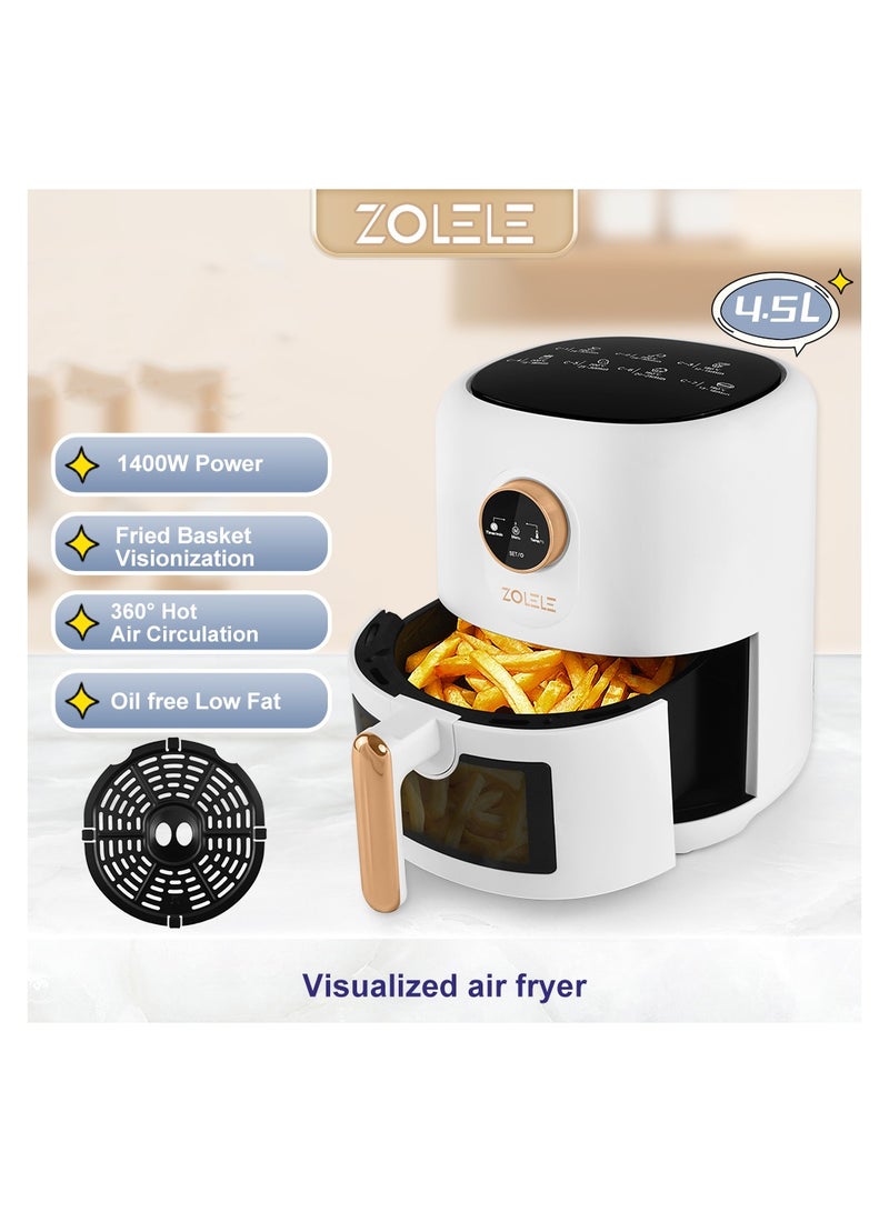 Digital Air Fryer 4.5L Capacity Non-Stick Coating Use No Oil Air Fry  Roast Bake Reheat Fried Basket Knob Control Temperature  Automatic Power Off 1400W Power ZA004 - White
