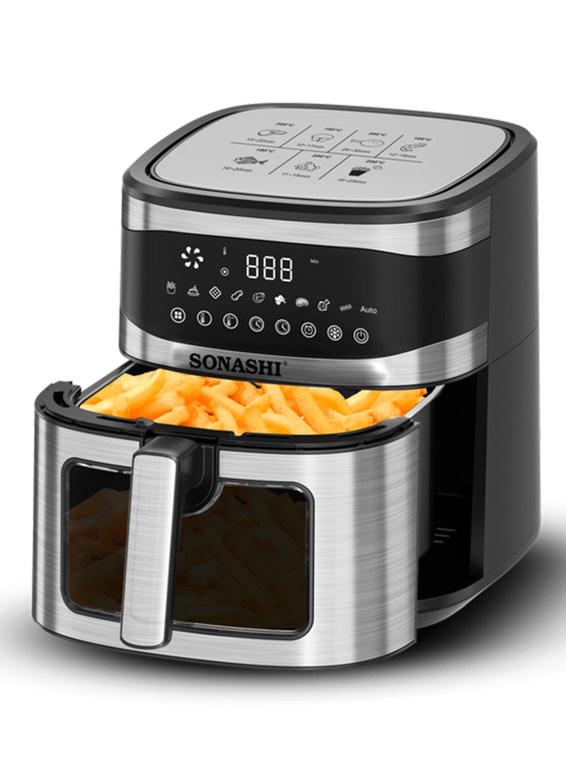 Digital Air Fryer With 6.5L Total Capacity | Cool Touch Housing | LED Display with Touch Screen | Electric Air Fryer | Suitable for Frying, Grilling, Broiling, Roasting, and Baking 6.5 L 1600 W SAF-620 Black/Silver