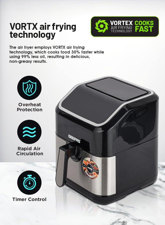 Digital Air Fryer 5 L Equipped With Vortx Air Frying Technology| Oil Free Cooking  Digital Display With Touch Screen| 10 Preset Cooking Modes, 1-60 Minutes Timer| Ideal For Making Fries, Steak, Chicken, Cake, Meat, Bread Etc 5 L 1600 W GAF37527 Black