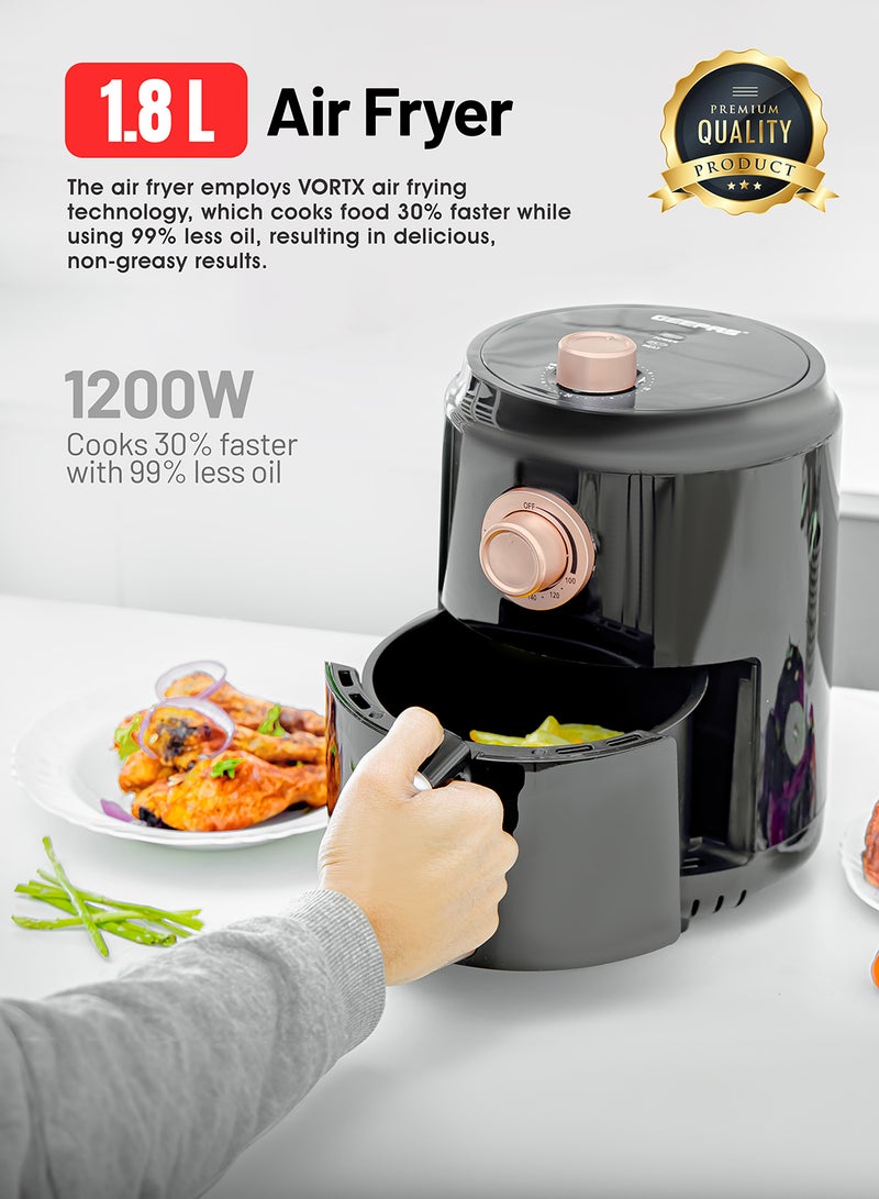 Air Fryer 1.8 L With Vortx Air Frying Technology| Oil Free Cooking, Adjustable Timer And Temperature 1-30 Minutes Timer| Ideal For Making Fries Steak  Chicken Cake Meat Bread 1.8 L 1100 W GAF37516 Black