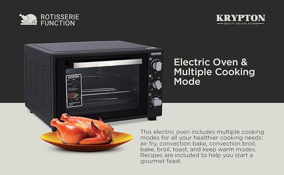 Electric Kitchen Oven With Powerful Rotisserie, Crumb Tray, Perfect For Grilling, Toasting And Roasting 45 L 2000 W KNO6246 Black