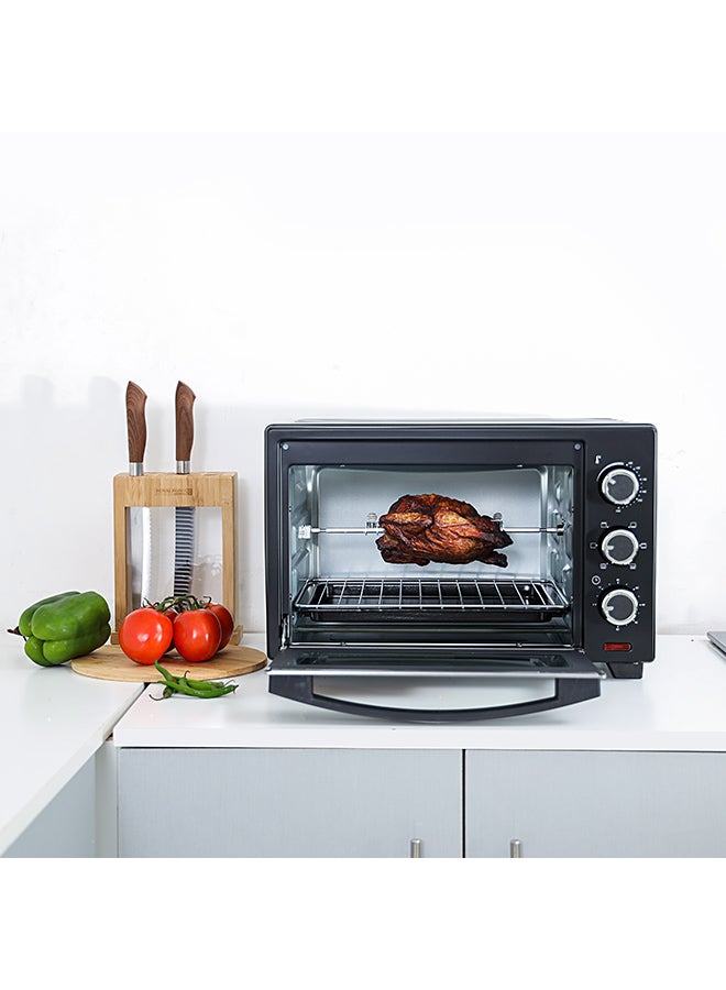 Electric Oven With Rotisserie Function/Perfect For Grilling, Toasting And Roasting/6 Stages Heating And Temperature 100-250-Degrees Celsius/60 Minute Timer 24 L 1600 W OMO2277G Black