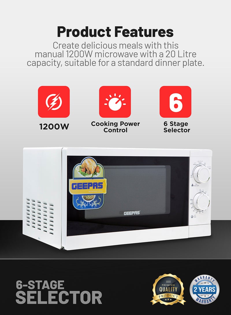 Microwaves Oven 20L, Re-Heating and Fast Defrosting | Adjustable Temperature & Timer Function 20 L 1200 W GMO1894-20LN White