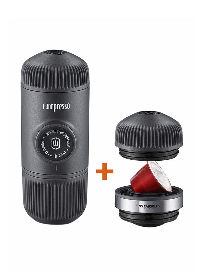 Nanopresso Portable Espresso Machine + Nespresso NS Adapter | 18 Bar Pressure (261 PSI), Compact Travel Coffee Maker, Manually Operated Black