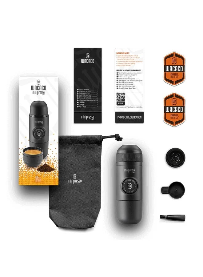 Minipresso GR | Hand Powered Espresso Machine | Works with Ground Coffee Black