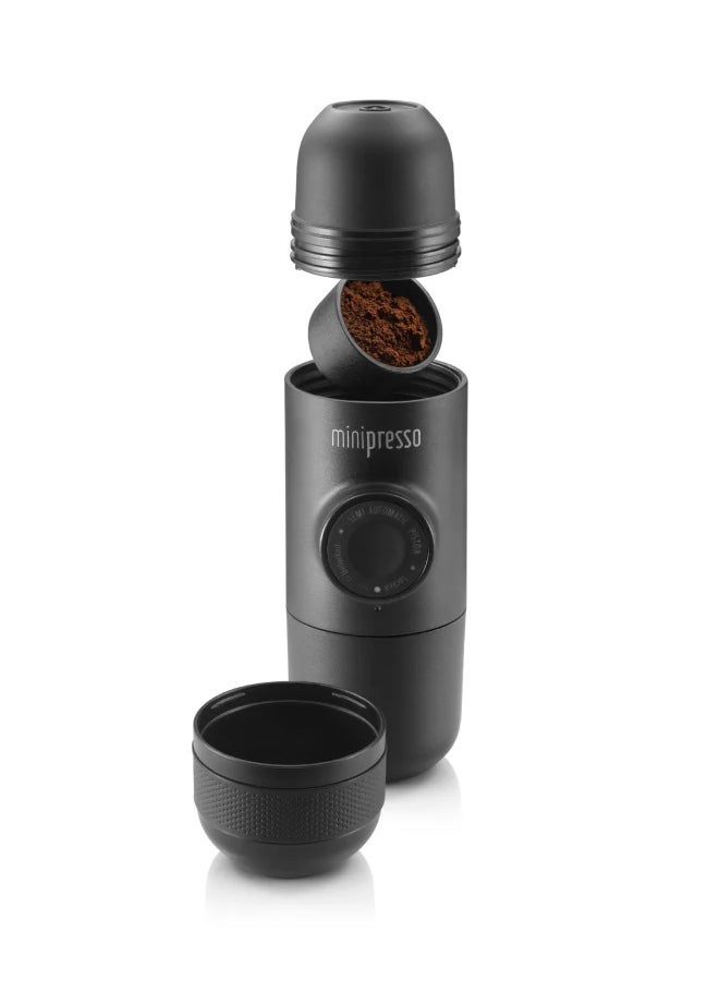 Minipresso GR | Hand Powered Espresso Machine | Works with Ground Coffee Black