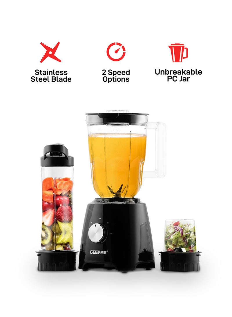 Multi functional Super Blender with 2 speed and Pulse Function Coffee/Spice Grinder Mill & Food Jug Blender 1.5 L 500 W GSB44033N Black/Clear