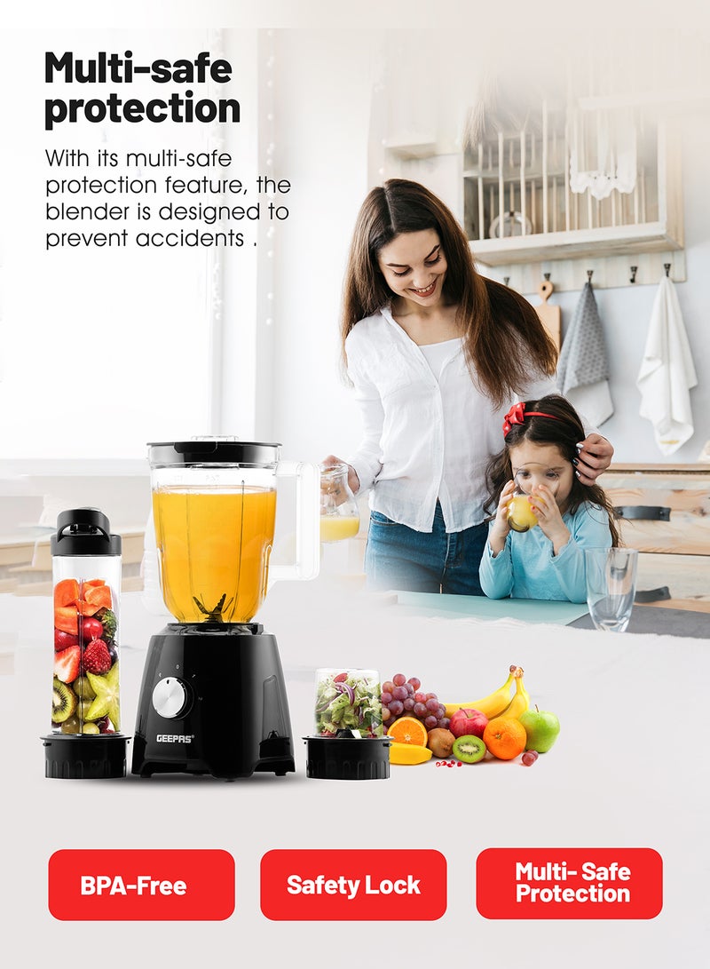 Multi functional Super Blender with 2 speed and Pulse Function Coffee/Spice Grinder Mill & Food Jug Blender 1.5 L 500 W GSB44033N Black/Clear