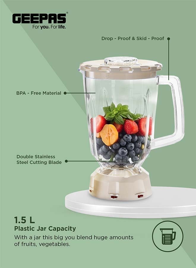 2-in-1 Blender, 1.5L Plastic Jar, 4 Speed Control with Pulse | Over Heat Protection , Powerful Motor | Chopper, Coffee Grinder & Smoothie Maker 1500 ml GSB5362 Beige