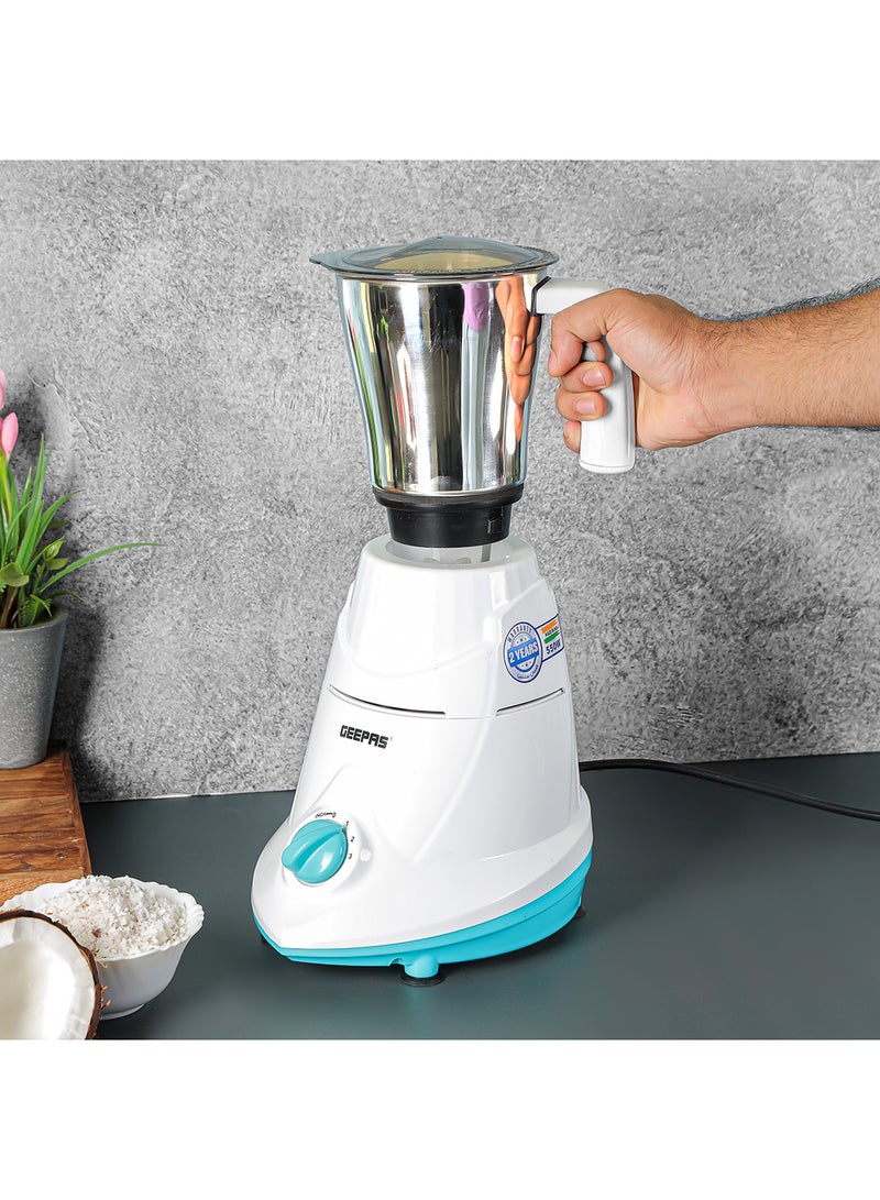 3-IN-1 Mixer Grinder, Powerful Copper Motor with Stainless Steel Jars and Blades, Unbreakable Polycarbonate Jar Caps, ABS Body| Ergonomic Design, Overload Protector| 3 Jars with 3-Speed Control 550 W GSB5080N White/Blue