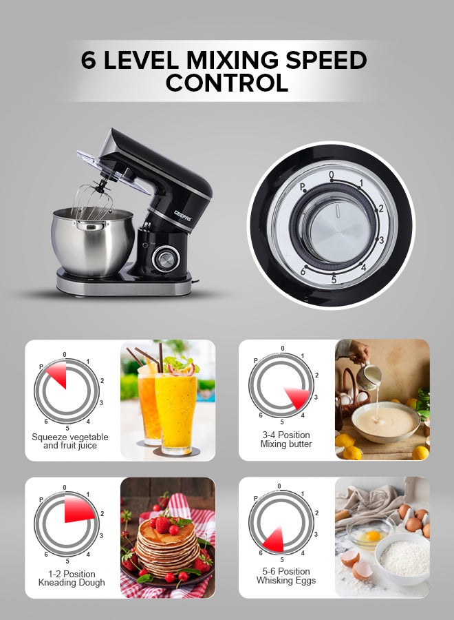 Stand Mixer with Stainless Steel Mixing Bowl 6 Speed with Pulse or Eject Button Whisk Beaters Dough Hook LED power indicator Ideal for Bread and Dough 8.5 L 1500 W GSM43040 Black