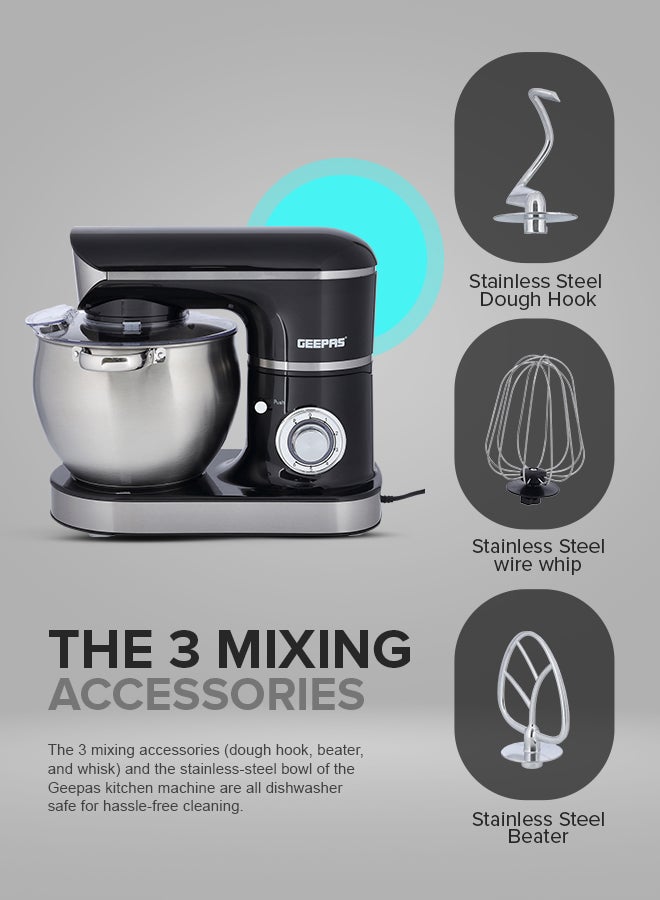 Stand Mixer with Stainless Steel Mixing Bowl 6 Speed with Pulse or Eject Button Whisk Beaters Dough Hook LED power indicator Ideal for Bread and Dough 8.5 L 1500 W GSM43040 Black