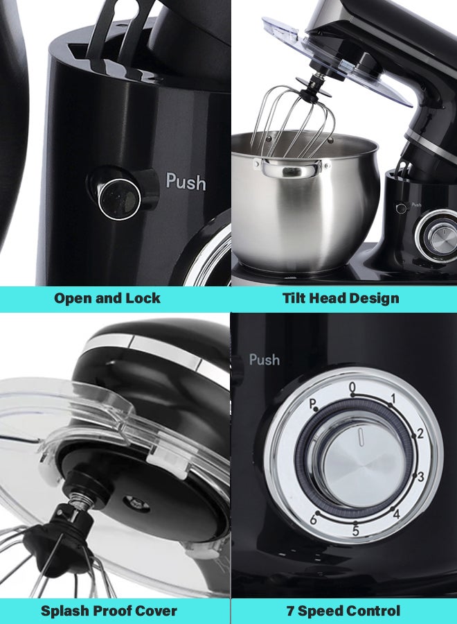 Stand Mixer with Stainless Steel Mixing Bowl 6 Speed with Pulse or Eject Button Whisk Beaters Dough Hook LED power indicator Ideal for Bread and Dough 8.5 L 1500 W GSM43040 Black
