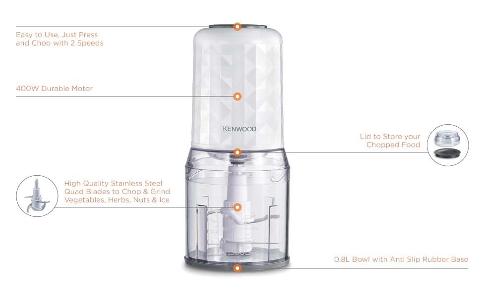 Chopper, 2 Speeds, Ice Crush Function, 0.8 L 400 W Chp40.000Wh White