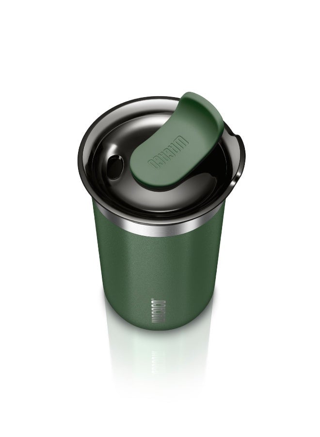 Octaroma LUNGO Vacuum Insulated Mug (300ml) - Double Wall Stainless Steel Coffee Travel Tumbler w/ Leakproof Drinking Lid, Reusable, Washable, BPA-Free, Hot & Cold - Pomona Green Pomona green