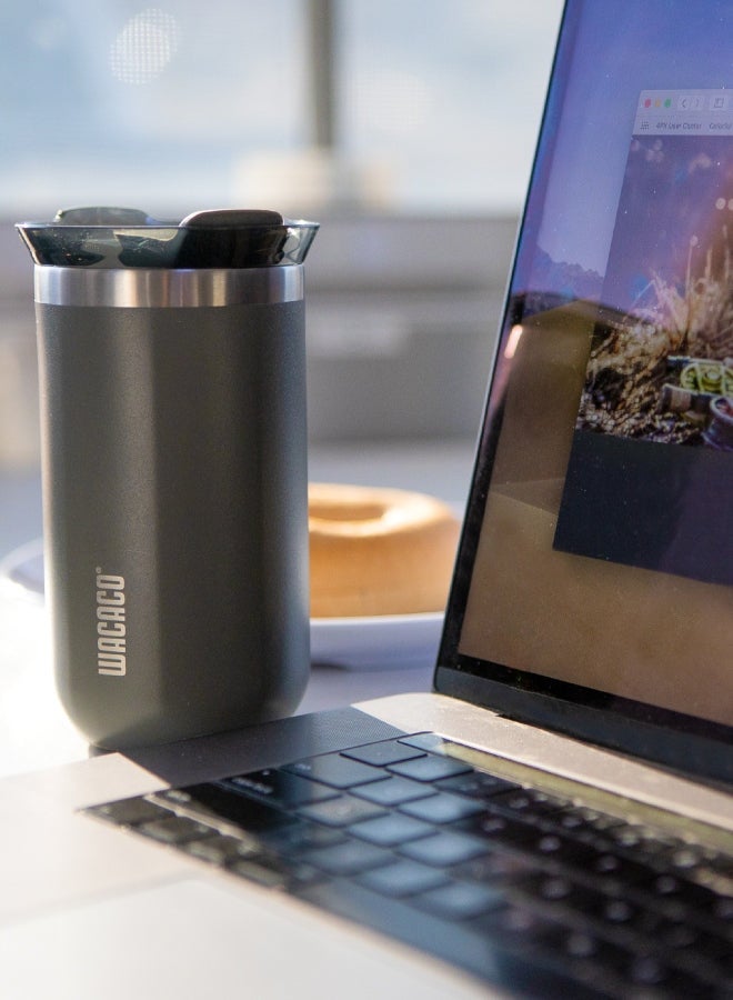 Octaroma LUNGO Vacuum Insulated Mug (300ml) - Double Wall Stainless Steel Coffee Travel Tumbler w/ Leakproof Drinking Lid, Reusable, Washable, BPA-Free, Hot & Cold - Pomona Green Pomona green