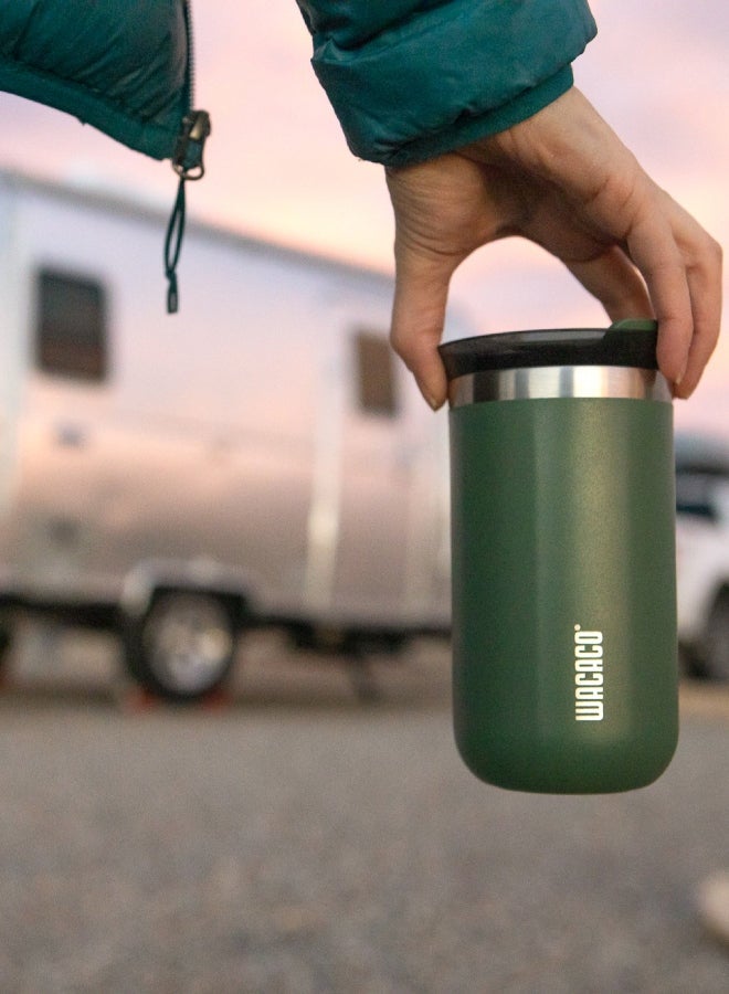 Octaroma LUNGO Vacuum Insulated Mug (300ml) - Double Wall Stainless Steel Coffee Travel Tumbler w/ Leakproof Drinking Lid, Reusable, Washable, BPA-Free, Hot & Cold - Pomona Green Pomona green