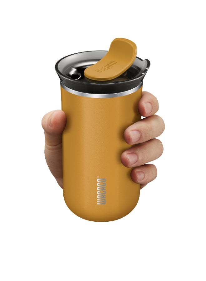Octaroma LUNGO Vacuum Insulated Mug (300ml) - Double Wall Stainless Steel Coffee Travel Tumbler w/ Leakproof Drinking Lid, Reusable, Washable, BPA-Free, Hot & Cold - Amber Yellow Amber Yellow