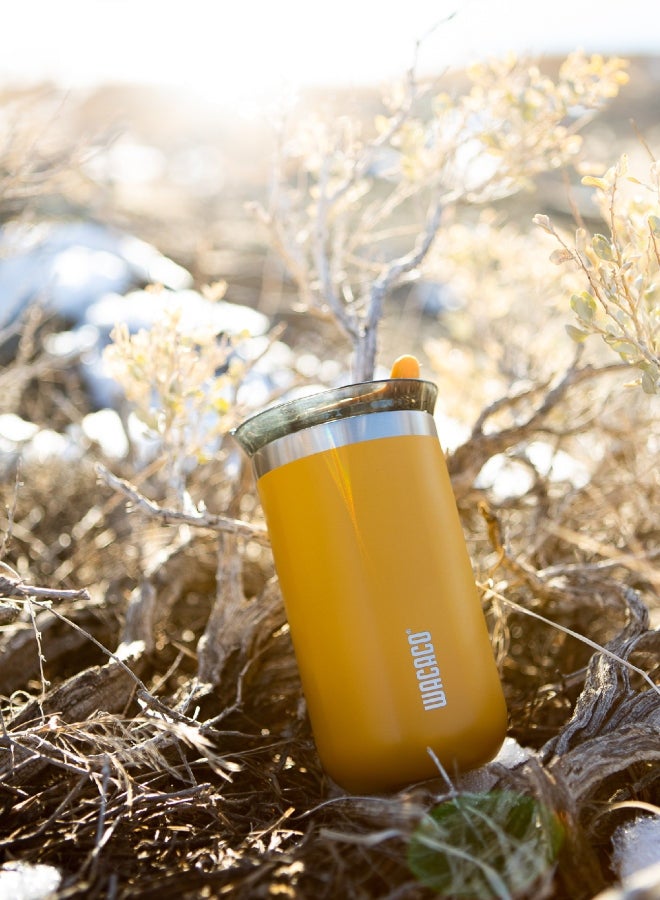 Octaroma LUNGO Vacuum Insulated Mug (300ml) - Double Wall Stainless Steel Coffee Travel Tumbler w/ Leakproof Drinking Lid, Reusable, Washable, BPA-Free, Hot & Cold - Amber Yellow Amber Yellow