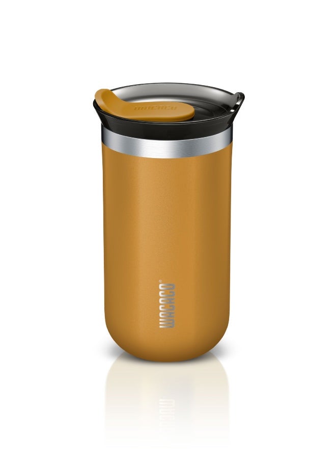 Octaroma LUNGO Vacuum Insulated Mug (300ml) - Double Wall Stainless Steel Coffee Travel Tumbler w/ Leakproof Drinking Lid, Reusable, Washable, BPA-Free, Hot & Cold - Amber Yellow Amber Yellow