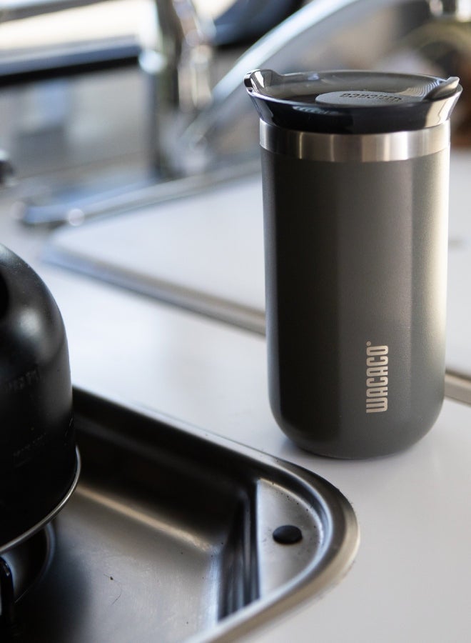 Octaroma LUNGO Vacuum Insulated Mug (300ml) - Double Wall Stainless Steel Coffee Travel Tumbler w/ Leakproof Drinking Lid, Reusable, Washable, BPA-Free, Hot & Cold - Dim Grey Dim grey