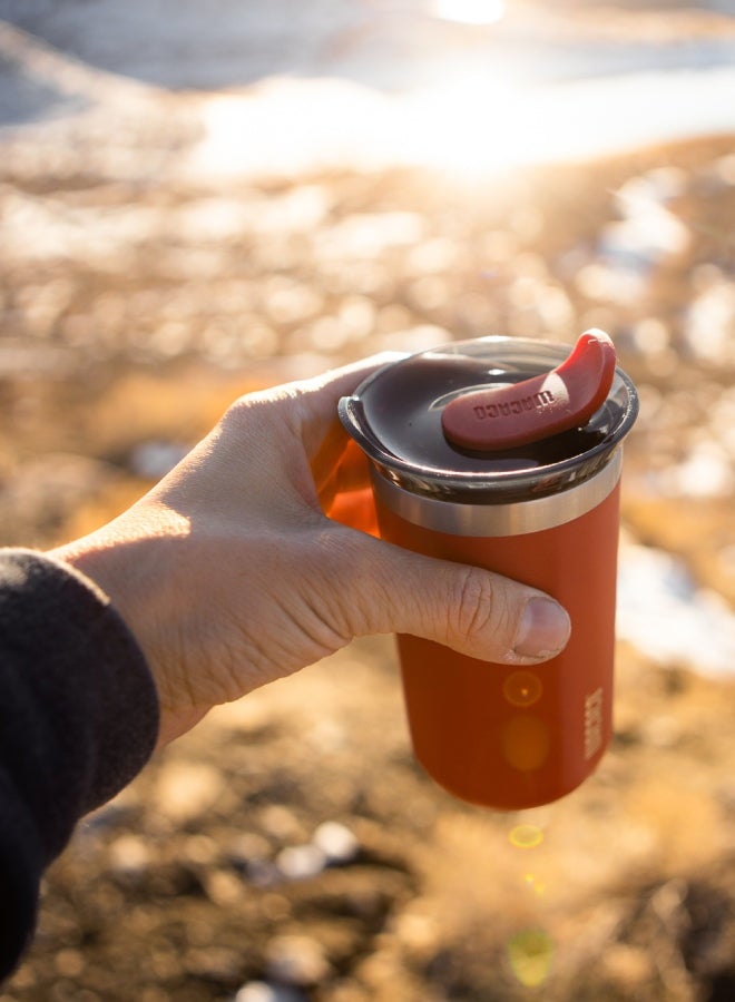 Octaroma LUNGO Vacuum Insulated Mug (300ml) - Double Wall Stainless Steel Coffee Travel Tumbler w/ Leakproof Drinking Lid, Reusable, Washable, BPA-Free, Hot & Cold - Carmine Red Carmine red