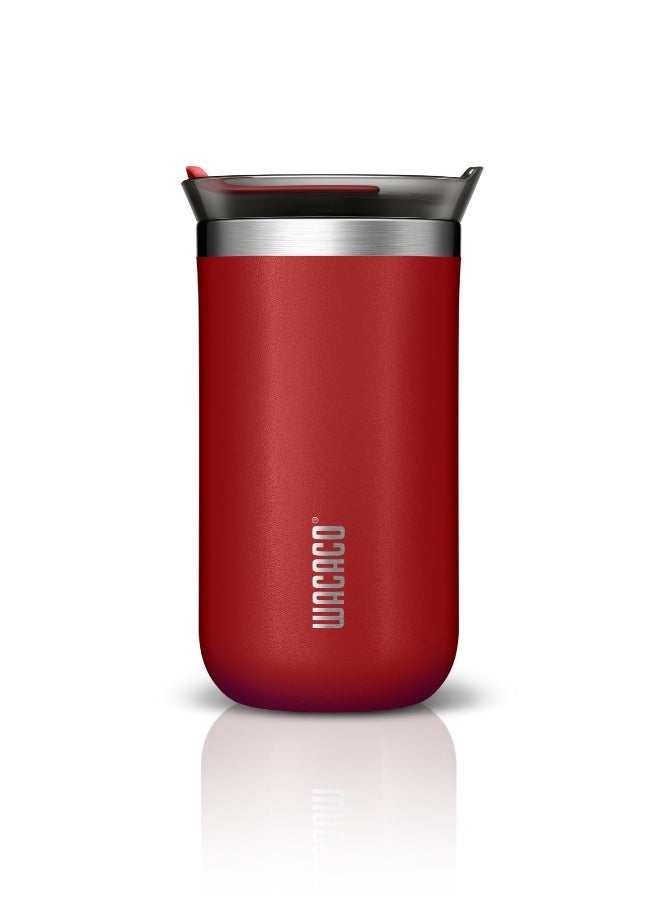 Octaroma LUNGO Vacuum Insulated Mug (300ml) - Double Wall Stainless Steel Coffee Travel Tumbler w/ Leakproof Drinking Lid, Reusable, Washable, BPA-Free, Hot & Cold - Carmine Red Carmine red