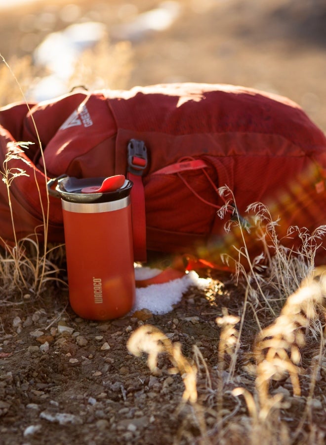 Octaroma LUNGO Vacuum Insulated Mug (300ml) - Double Wall Stainless Steel Coffee Travel Tumbler w/ Leakproof Drinking Lid, Reusable, Washable, BPA-Free, Hot & Cold - Carmine Red Carmine red