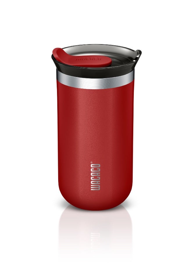 Octaroma LUNGO Vacuum Insulated Mug (300ml) - Double Wall Stainless Steel Coffee Travel Tumbler w/ Leakproof Drinking Lid, Reusable, Washable, BPA-Free, Hot & Cold - Carmine Red Carmine red