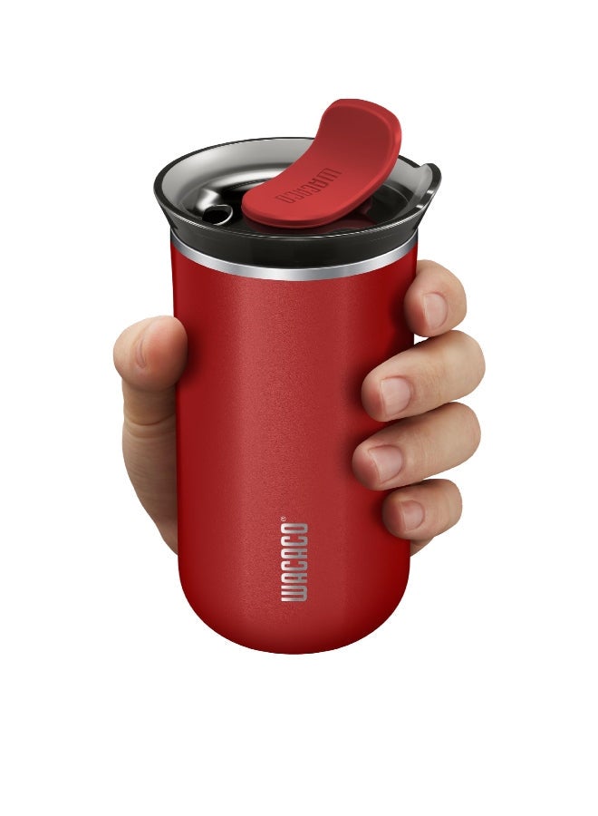 Octaroma LUNGO Vacuum Insulated Mug (300ml) - Double Wall Stainless Steel Coffee Travel Tumbler w/ Leakproof Drinking Lid, Reusable, Washable, BPA-Free, Hot & Cold - Carmine Red Carmine red