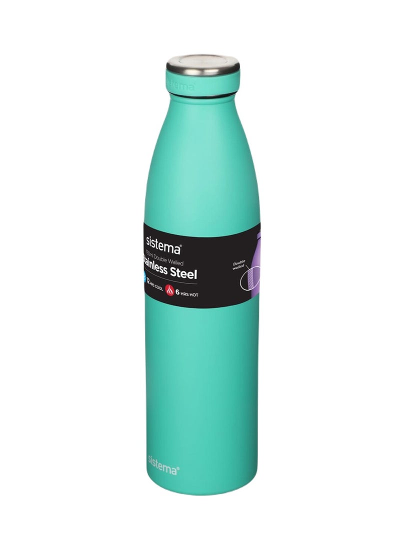 Sistema Hydrate Stainless Steel Water Bottle, 750 ml Leak-Proof Reusable BPA & Phthalate Free Double Wall Vacuum Insulation Keeps Cold for 12 hrs, Hot 6 hrs, Green.