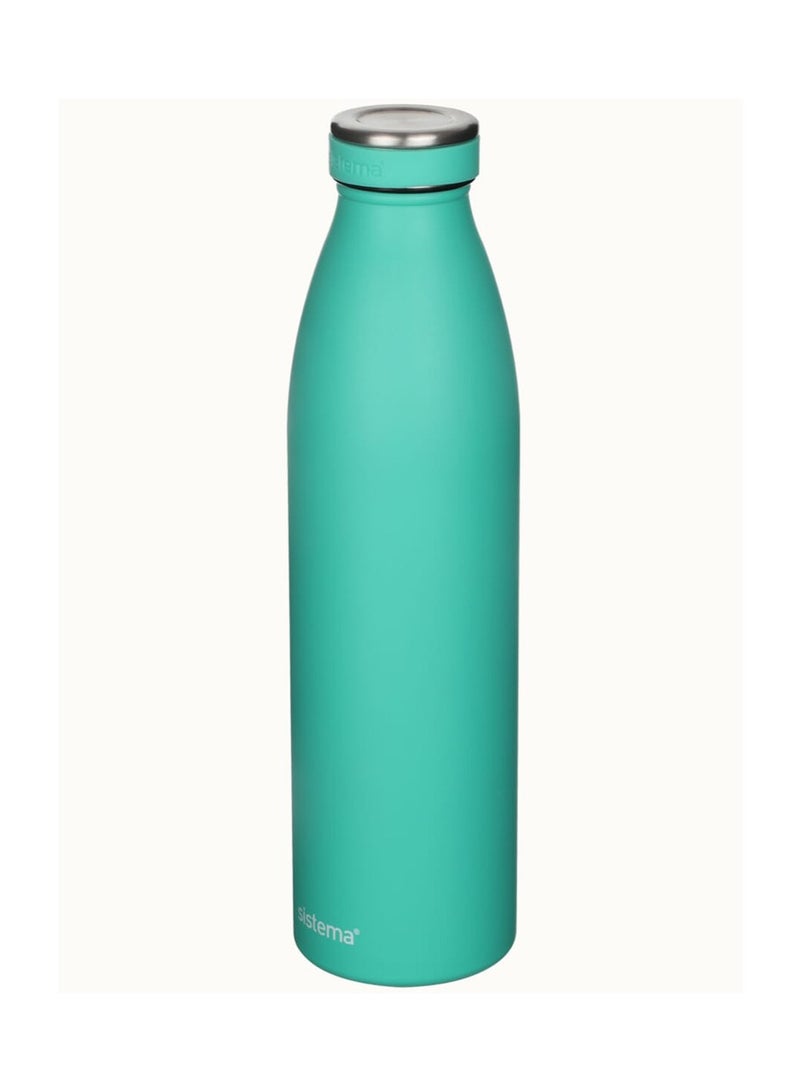 Sistema Hydrate Stainless Steel Water Bottle, 750 ml Leak-Proof Reusable BPA & Phthalate Free Double Wall Vacuum Insulation Keeps Cold for 12 hrs, Hot 6 hrs, Green.