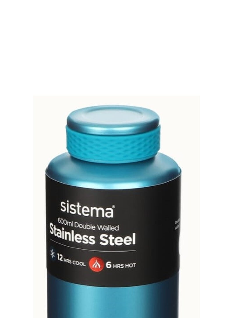 Sistema 600ML Chic Stainless-Steel Bottle, designed with double walled insulation and 100% Leak Proof to keep drinks Hot & Cool, BPA Free. Teal.